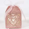 Confezione regalo 10/20/50PCS Glitter Love Heart Taglio laser Bomboniera per bomboniere Borsa per caramelle Cioccolato Nuziale Compleanno Doccia con nastro