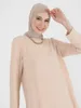 Abbigliamento etnico Abito Eid musulmano turco Abito lungo da donna in tinta unita Abiti islamici caftano marocchino Gilbab Set di due pezzi Elegante