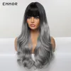 Ombre sintetico da nido a grigio parrucche naturale parrucca per capelli ondulati con frangetta per donne cosplay in fibra resistente al calore wigsfactory D
