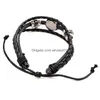 Catena Moda Mtilayer Bracciale in pelle nera Fit 5Mm Bottone in metallo Nodo regolabile Perline Fai da te Casual Snap Gioielli Regali Drop Delivery Dhyug