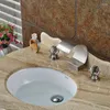 Смесители раковины для ванной комнаты uythner ly deck mount mount kecet nickle sticked sticked 3pcs Basin Mixer Tap Dual Handles