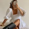Allukasa white dress Puff sleeve princess sleeves one-neck sexy open back loose white Loose