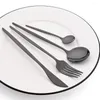 Geschirr-Sets Jankng 24/30-teiliges schwarzes Set aus Edelstahl, Besteck, Messer, Gabel, Löffel, Abendessen, Geschirr, westliche Küche, Besteck