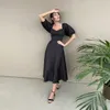 Churses Sexy Slash Neck Dos Nu Robe Midi Automne Élégant Bouffée Demi Manches A-ligne Longues Robes De Soirée Pour Les Femmes