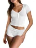 Aktif Setler Ortam Kadınlar Bodycon 2 Parça İnce Fit Şortları Set Y2K Kıyafet Mahsul Üstleri Alt Summer Romper Loungewear (Katı Beyaz M)