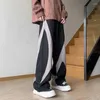 Calças masculinas High Street masculina patchwork americana retrô casual folgada reta hip hop designer zíper perna larga esfregar calças de moletom