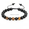 Perlé Noir Bleu Oeil De Tigre Pierre Bracelet Brins 8Mm 10Mm Corde À La Main Tressé Yoga Pseras Bijoux Drop Delivery Bracelets Dhqvh