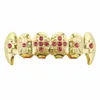 Hip Hop Dental Teeth Grillz Colored Zircon Dentures Fangs Men Women Gold Grills Teeths Set Fashion Jewelry High Quality Six 6 Top Tooth Six 6 Bottom Vampire Grills 1310