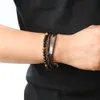 Fashion Three Layered Natural Stone Leather Bracelet Jewelry for Men Gift