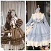 Robe Lolita gothique japonaise femmes Kawaii arc ours dentelle robe bleue à manches longues robe de princesse déguisement d'halloween cadeau pour