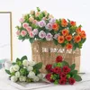 장식용 꽃 1bouquet 11heads 인공 장미 웨딩 부케 화이트 핑크 보라색 실크 플라워 파티 장식 홈 정원 용품