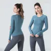 Lady Yogas Training Tops Long Sleeve Popular Workout Tshirt Quick Dry Stretch Exercise Tee Shirt Soft Sanding Slim Sports T-Shirts Round Neck