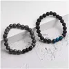 Beaded 3Pcs/Set 8Mm Black Lava Volcanic Stone Glass Beads Bracelet For Men Tiger Eye Natural Yoga Healing Prayer Nce Drop Delivery J Dhvua