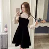 Spring New Elegant Two Piece Dress for Women Women Winter Korean A-Line O-Neck Tops and Black Sundress Streetwear Dress