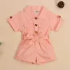 Overall 1 5y Fashion Summer Toddler Kids Baby Girls Clothes Tooling Style Short Sleeve Lapel Button Jumpsuit Outfits 230609