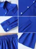 여자 2 피스 바지 봄 여름 여름 블루 바지 정장 세트 여성 사무실 착용 세련된 셔츠 우아한 넓은 의상 트랙 슈트 230609