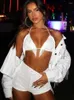 Women's Tracksuits BOOFEENAA Rhinestone Fringe Halter Bikini Top And Shorts Sets Sexy Summer Two Piece Womens Rave Festival Outfits C15-DE20