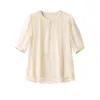 Blouses femme SHUCHAN Blusa Feminina soie naturelle femmes hauts et broderie manches trois quart coupe ample Blusas De Mujer