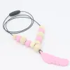 Baby Teething Toy Silicone Training Baby Teethers Necklace Feather Pendant Necklace Chewing Toy Beads Pacifier Clip Best Gifts JN10