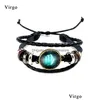 Ketting Nieuwe Mode-sieraden Ontwerp Twee Sterrenbeelden Lederen Armbanden Retro Handgeweven Kralen Diy Zodiac Armband Voor Vrouwen Mannen Geschenken Dh8Al