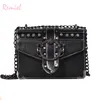 European Fashion Female Square Bag 2023 Ny kvalitet PU -läder Kvinnor Designer Handväska Rivet Lock Chain Shoulder Messenger Väskor