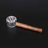 Latest Natural Wood Thick Glass Glass Pipes Portable Handle Dry Herb Tobacco Filter Spoon Bowl Handpipes Innovative Smoking Tips Cigarette Holder Hand Wooden Tube