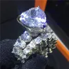 خمر قلب خمر من الذهب الأبيض مملوءة بمجموعات 8Ct AAAAA CZ Stone خطوبة حلقات الزفاف خواتم للنساء الرجال المجوهرات الراقية