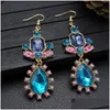 Dangle Chandelier Bohemian Colorf Rhinestone Crystal Statement Earrings Vintage Flower Earring For Women Fashion Ear Jewelry Gifts Dh5Im