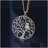 Pendentif Colliers Arbre De Vie Hibou Collier Longue Chaîne Creuse Or Rose / Sier Couleur Bijoux De Mode Cadeau Pour Les Femmes Drop Delivery Penda Dh7Y2