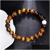 Beaded New Fashion Stone Bead Armband Koncise smycken med vit turkos/tigerögon/slät Sier 8mm pärlor för män kvinnor släpper Deliv Dha4y