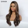 Synthetic Long Chestnut Color Wigs Natural Brown Wavy Wave Hair Wig for Women High Temperature Layered Daily Ombre Wigfactory d