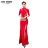 Vêtements ethniques M-4XL Femme Demi Manches Cheongsam Vintage Style Chinois Robe Femme Longue Qipao Mince Dames Luxry Robes De Soirée Phoenix