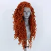 Hårstycken Aimeya Orange Long Curly Lace Princess Merida Cosplay Halloween Syntetisk rollspel för Women Girls 230609