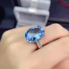 Bagues de grappe Mousseux Simulation Sea Blue Topaz Ring 925 Sterling Silver Big Crystal Stone Mariage Fiançailles Bijoux De Mariée Cadeau