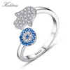 Alianças de Casamento KALETINE Prata Esterlina 925 Azul Hamsa Mão Fatima Anel Feminino Ajustável Tamanho Aberto Jóias 230609