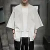 Mäns casual skjortor M-5xl kinesisk stil män skjorta fast färg retro hanfu halva ärm plus storlek 2023 vintage kragefritt mens kimono 4xl