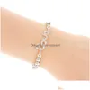 Gioielli di perline Oro Sier 6Mm Perline Bracciali incrociati per le donne Carino Fl Crystal Infinity Charms Barcelet regolabile Grossista Drop Deli Dhgfa