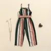 Overalls Girls Casual Bandage Sleeveless Suspender Jumpsuit Summer Fashion Stripe Printing Long Pants Children's Clothing 230609