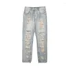 Jeans pour hommes High Street Fashion Brand Ripped Straight Slim Pants Bottom Zippered Split Pantalons pour hommes