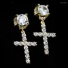 Stud Earrings WKOUD Punk Gold Color Cross Hip Hop White Litter Rhinestone Jewelry Piercing Studs For Women Men Ear Accessories