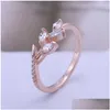 Band Rings Leaf Form Cubic Zircon Högkvalitativ fingerring för kvinnor Fashion Jewelry Party Gifts grossist Drop Delivery DH3VP