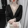 Kvinnor Bluses Office Lady Elegant V Neck Shirts Women Fashion Chiffon Långärmad kvinnors blus och toppar kläder Loose Blusa 25895