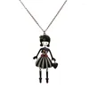 Pendentif Colliers 1pc Pistolet Noir Goutte Glaçure Émail Belle Robe Coeur Sac Fleur Mignonne Petite Fille Poupée Longue Chaîne Collier Pour Les Femmes