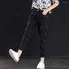 Women's Jeans 2023 Spring Summer Woman High Waist Balck Red Fashion Ripped Hole Tassel Harem Pants Womens Ankle Length Denim Trousers