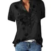 Womens Blouses Shirts Elegant womens shirt printing large size casual fashion Vneck shortsleeved blouse 230609