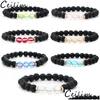 Perline 6Mm Fashion Design Crystal Glass Flash Stone Bead Bracciale per donna Uomo Colorf Natural Black Matte Agate Ethnic Drop Deliver Dhbxr