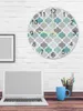 Wall Clocks Turquoise Grey Geometric Moroccan Retro Luminous Pointer Clock Home Ornaments Round Silent Living Room Decor