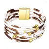 Charm Bracelets Women's Jewelry Acessórios Liga Leopard Print Color Magnet Fivela Couro Corda Tubo De Cobre Pulseira Frisada Para Mulheres