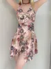 Lässige Kleider Gyaru Sundress Beach Kleider Urlaub Outfits für Frauen unregelmäßige Rüschen Schlanker fit floral 2023 Sommerkleidung Mode