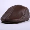 Cowhide Genuine Leather newsboy cap middle aged and old man vintage flat cap ear protection beret hat331D